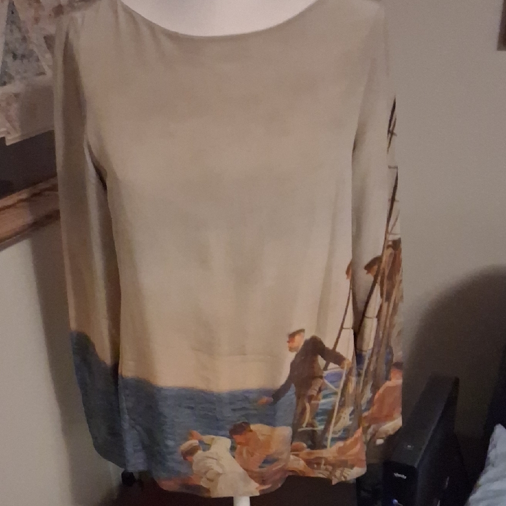 Akris Beige Artistic Print Blouse Dress